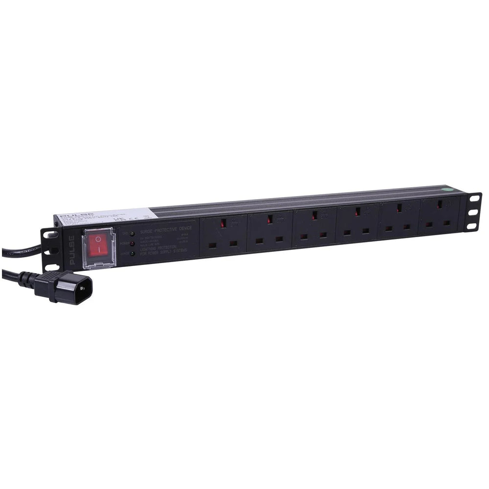 Pulse IEC C14 Plug to 6 Way UK Sockets 19" Rack PDU with Surge Protection 1u