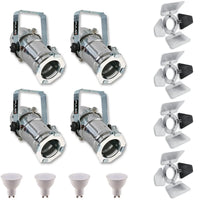 4 x Pulse PAR16 Birdie Can Chrome 230v Parcan Lantern Spotlight BARN DOORS & Bulb
