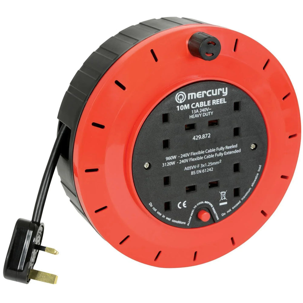 Mercury 4 - Gang 10m Extension Reels with Thermal Cut Out