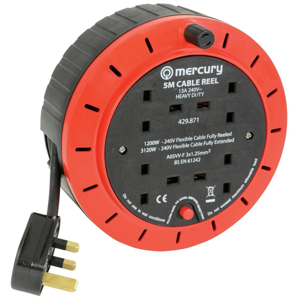 Mercury 4 - Gang 5m Extension Reels with Thermal Cut Out