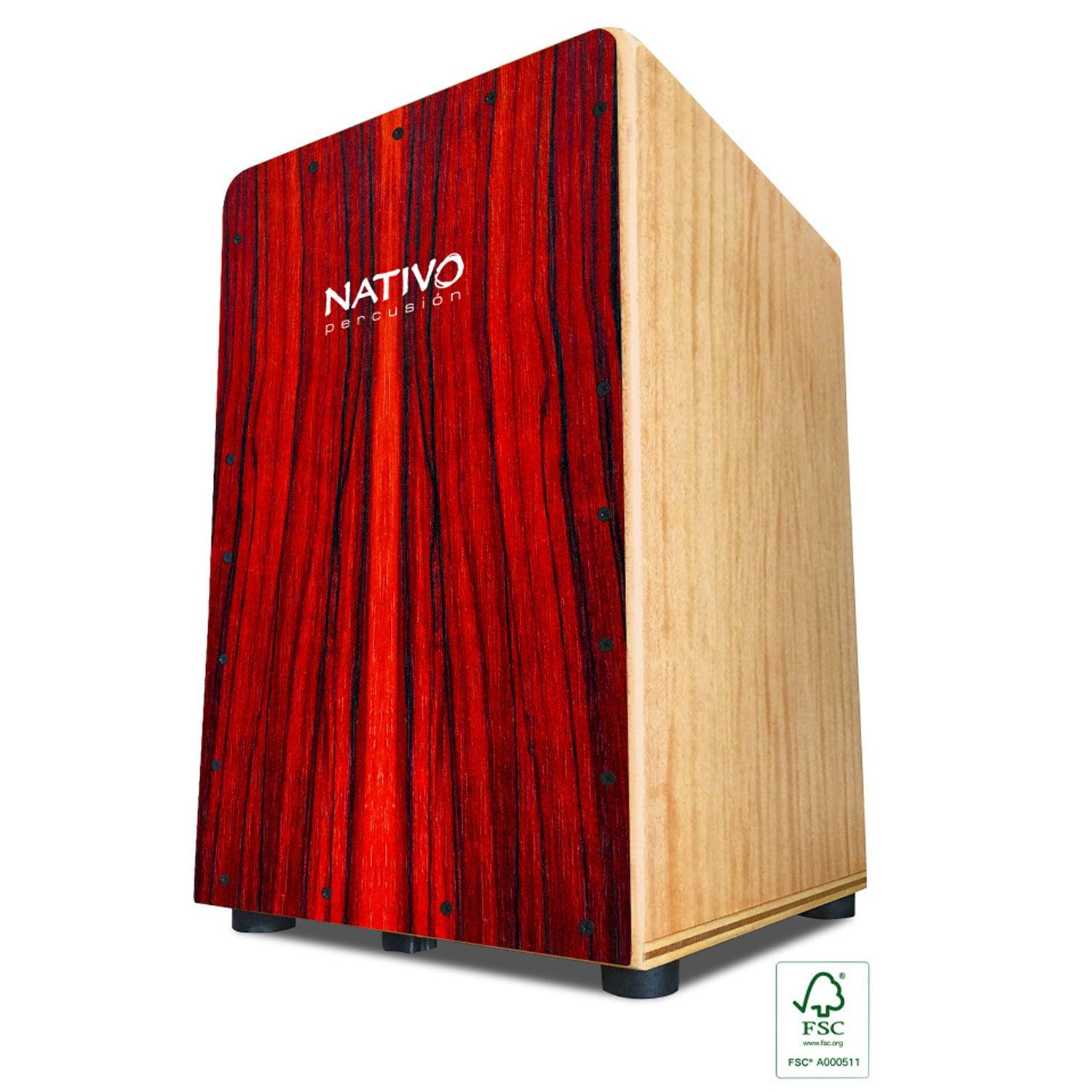 Nativo INIC-RED Inicia Series Standard-Sized Class A Oak Cajon with Red style Front Board Finish - DY Pro Audio