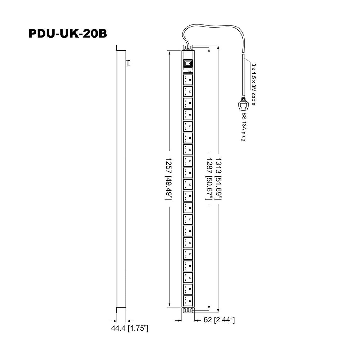 Penn Elcom 20 Way UK Vertical Rack Mount PDU - DY Pro Audio