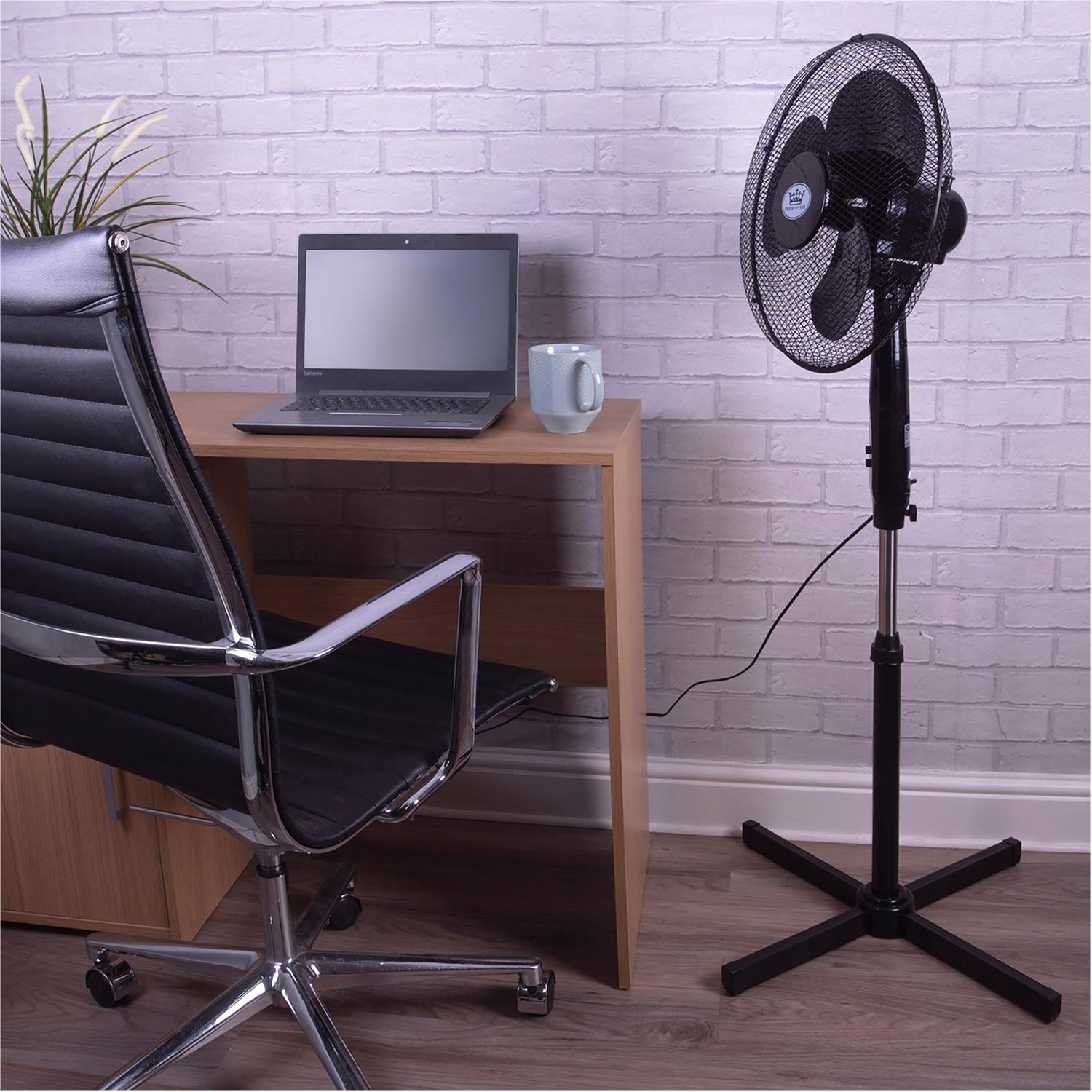 Prem-I-Air 16" 40 cm Black Height Adjustable Oscillating Pedestal Fan with Remote and Timer - DY Pro Audio
