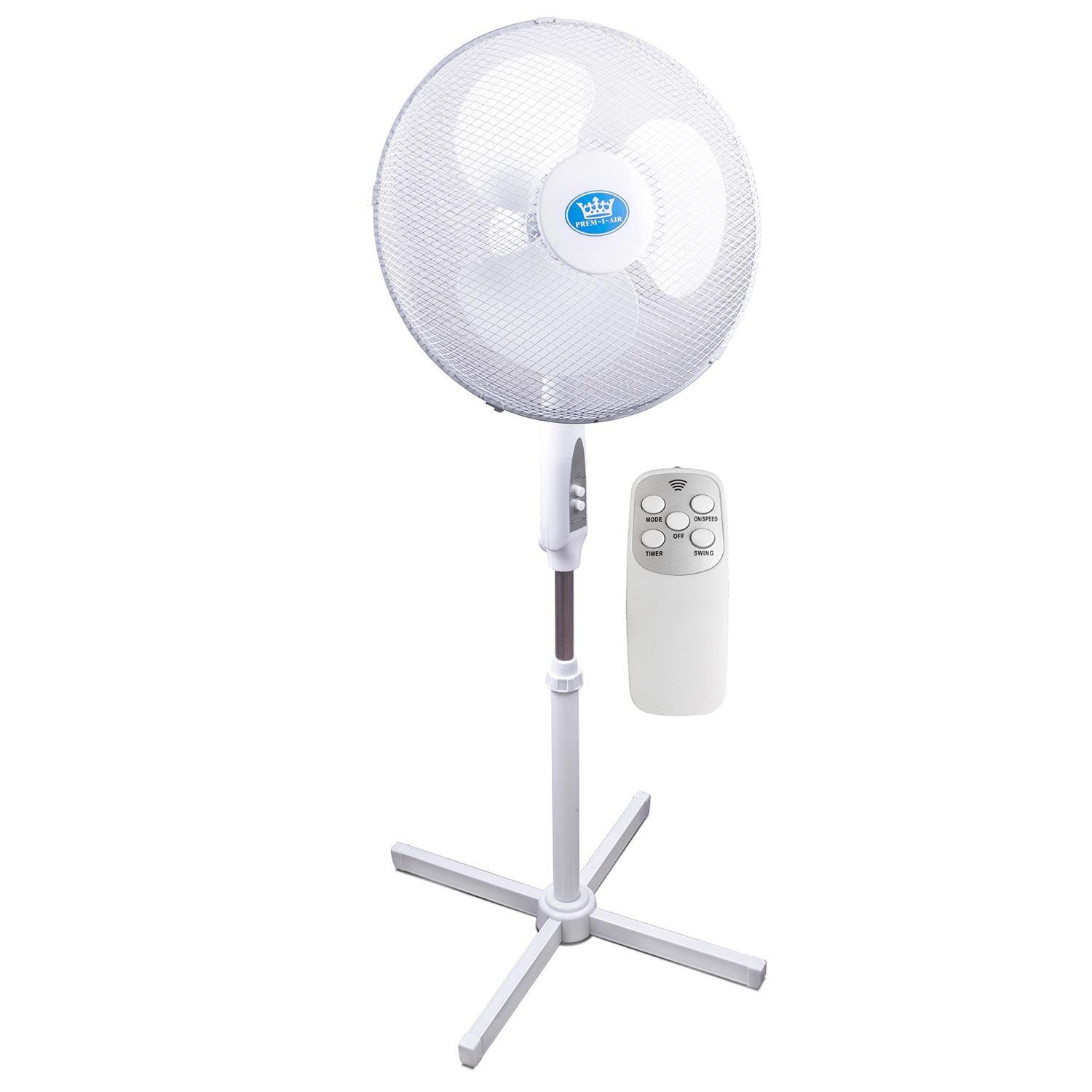 Prem-I-Air 16" 40 cm White Height Adjustable Oscillating Pedestal Fan with Remote and Timer - DY Pro Audio