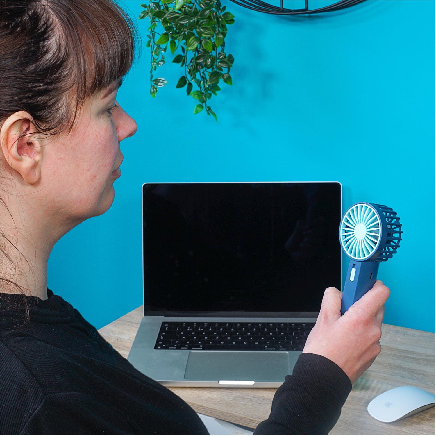 Prem-I-Air Blue Mini USB Battery Rechargeable Hand Held Fan With Strap - DY Pro Audio