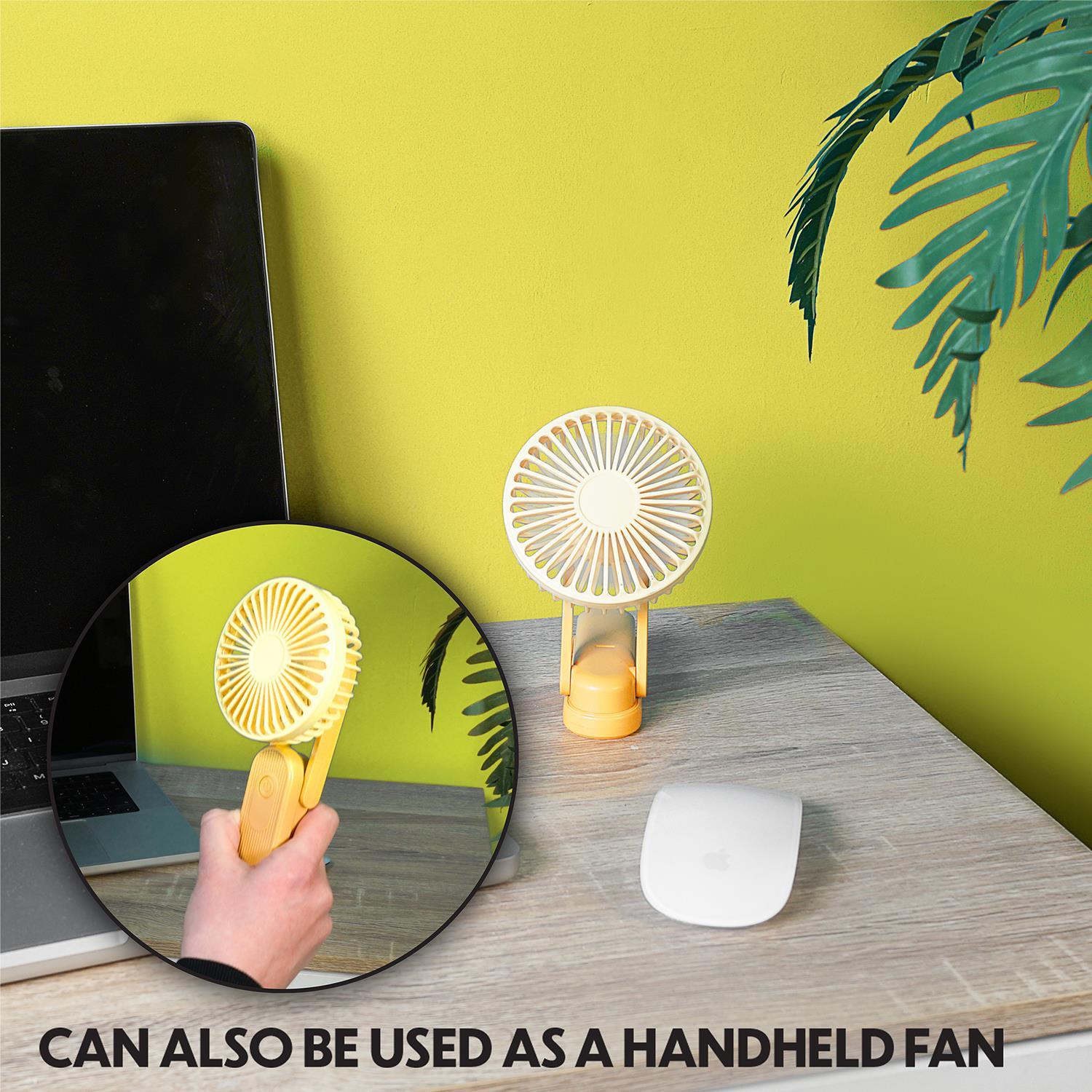 Prem-I-Air Yellow Mini USB Battery Rechargeable Hand and Desk Fan - DY Pro Audio