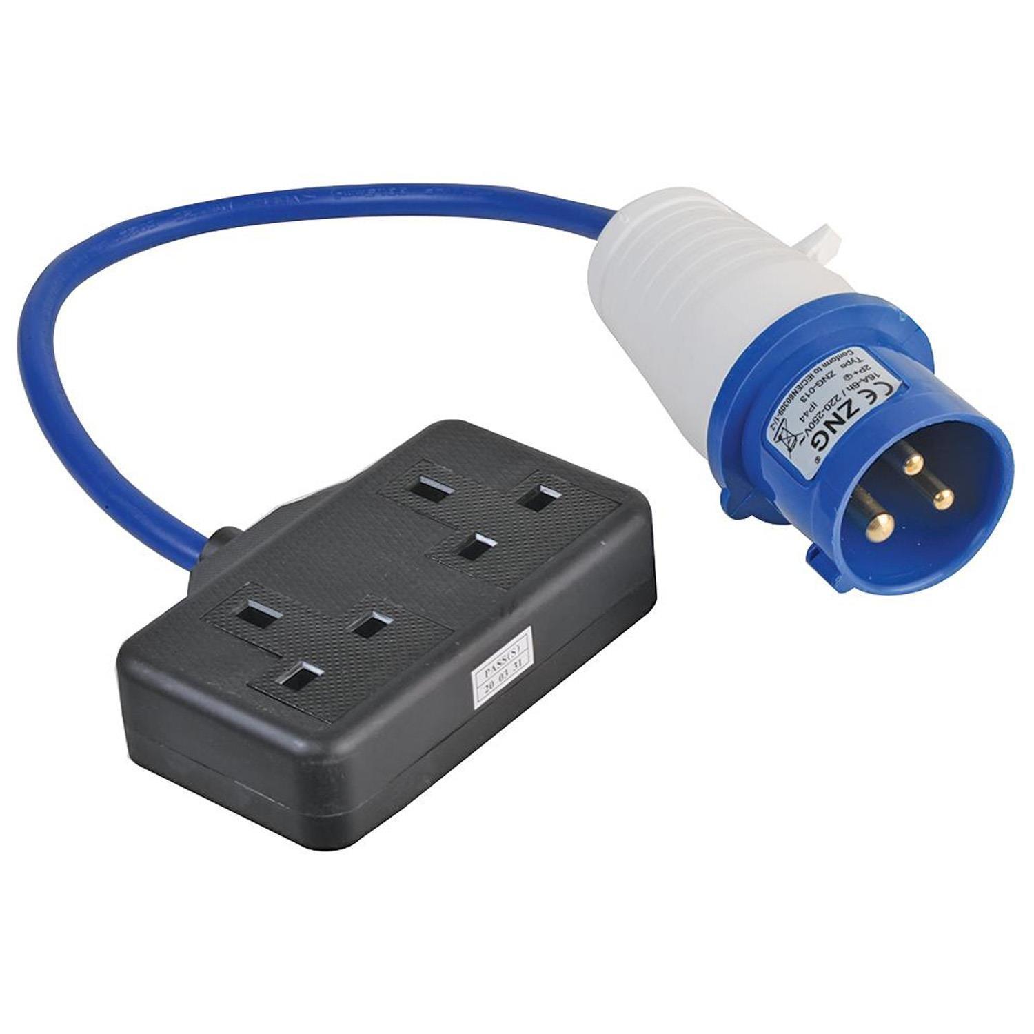 Pro Elec 13A UK Mains Socket to 16A CEE Plug Extension Lead, 2 Gang, 2P+E, 230V - DY Pro Audio