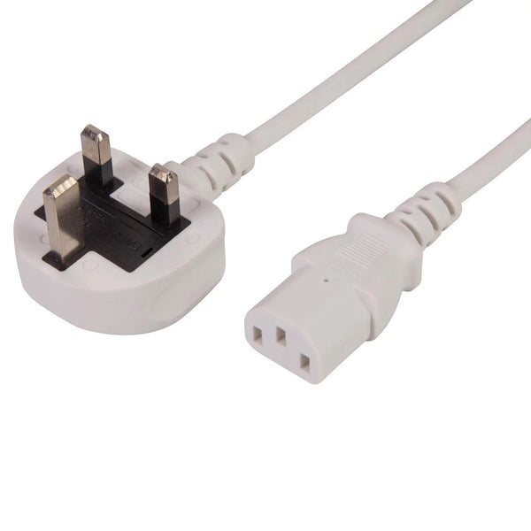 Pro Elec 1m White UK Plug to IEC C13 Power Lead