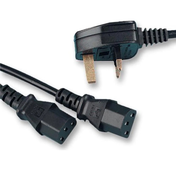 Pro Elec 2 x IEC C13 Sockets to UK Mains Plug Splitter Power Lead