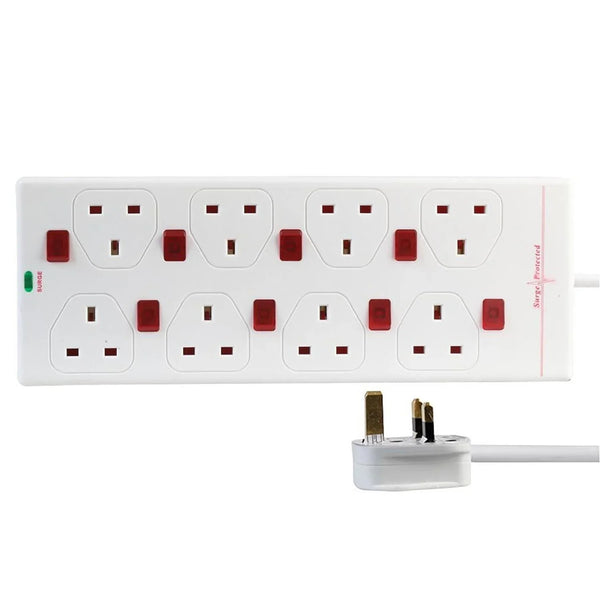 Pro Elec 8 Way Surge Protected Switched Extension Lead, 5m White