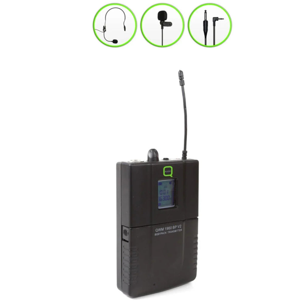 Q - Audio QWM 1960 BP KIT V2 Replacement UHF Bodypack Transmitter, lavalier mic,cable and headset