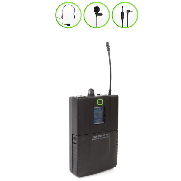 Q - Audio QWM 1960 BP KIT V2 Replacement UHF Bodypack Transmitter, lavalier mic,cable and headset