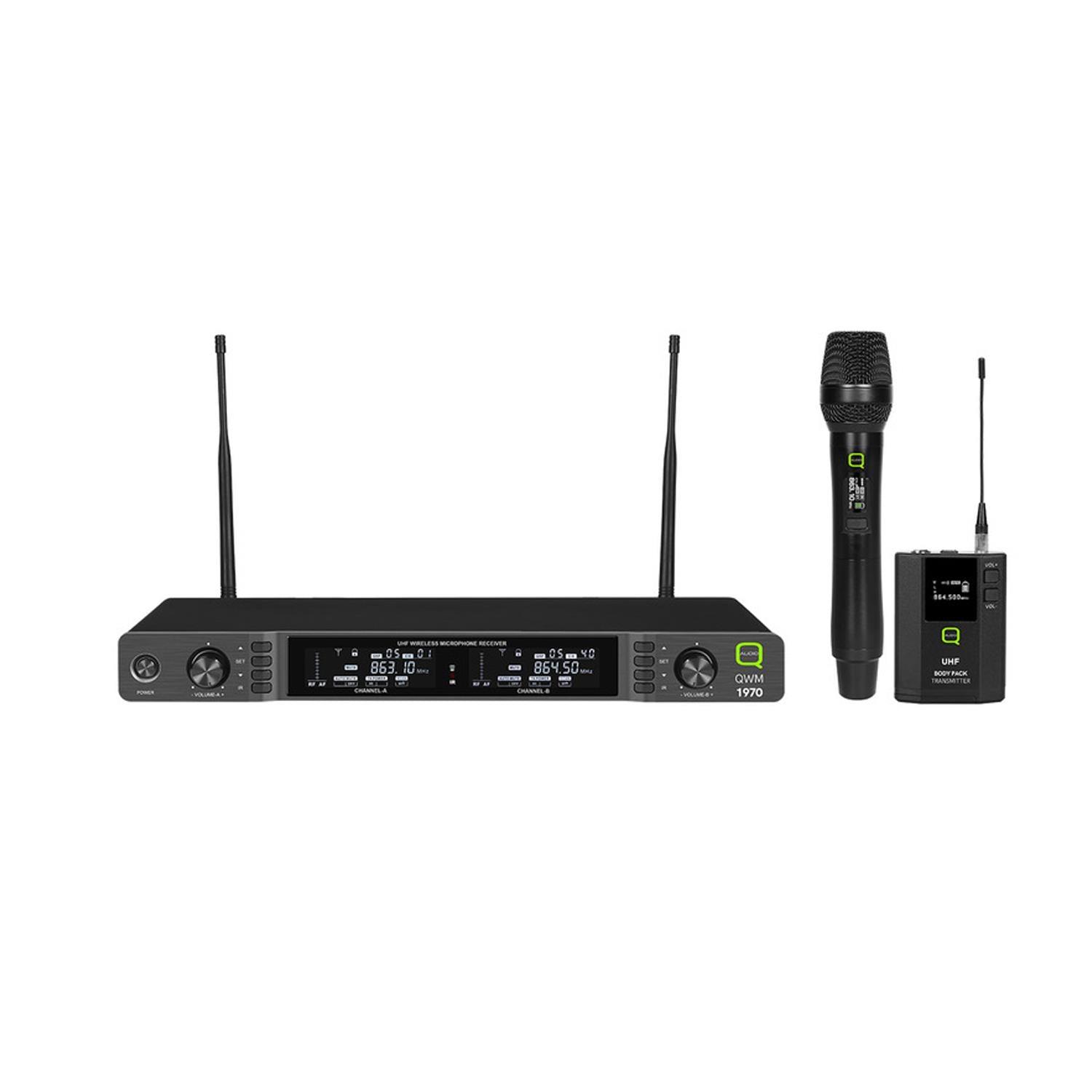 Q-Audio QWM 1970 HH BP UHF Dual Channel Diversity Handheld Wireless System (606-614Mhz) - DY Pro Audio