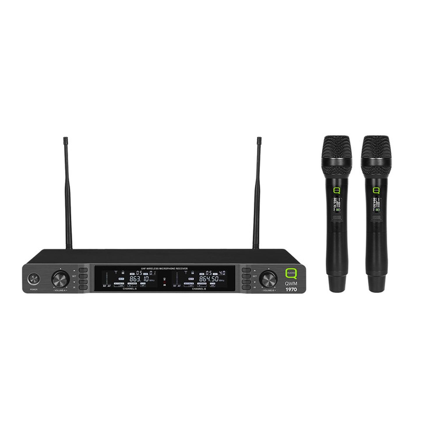 Q-Audio QWM 1970 HH UHF Dual Channel Diversity Handheld Wireless System (606-614Mhz) - DY Pro Audio