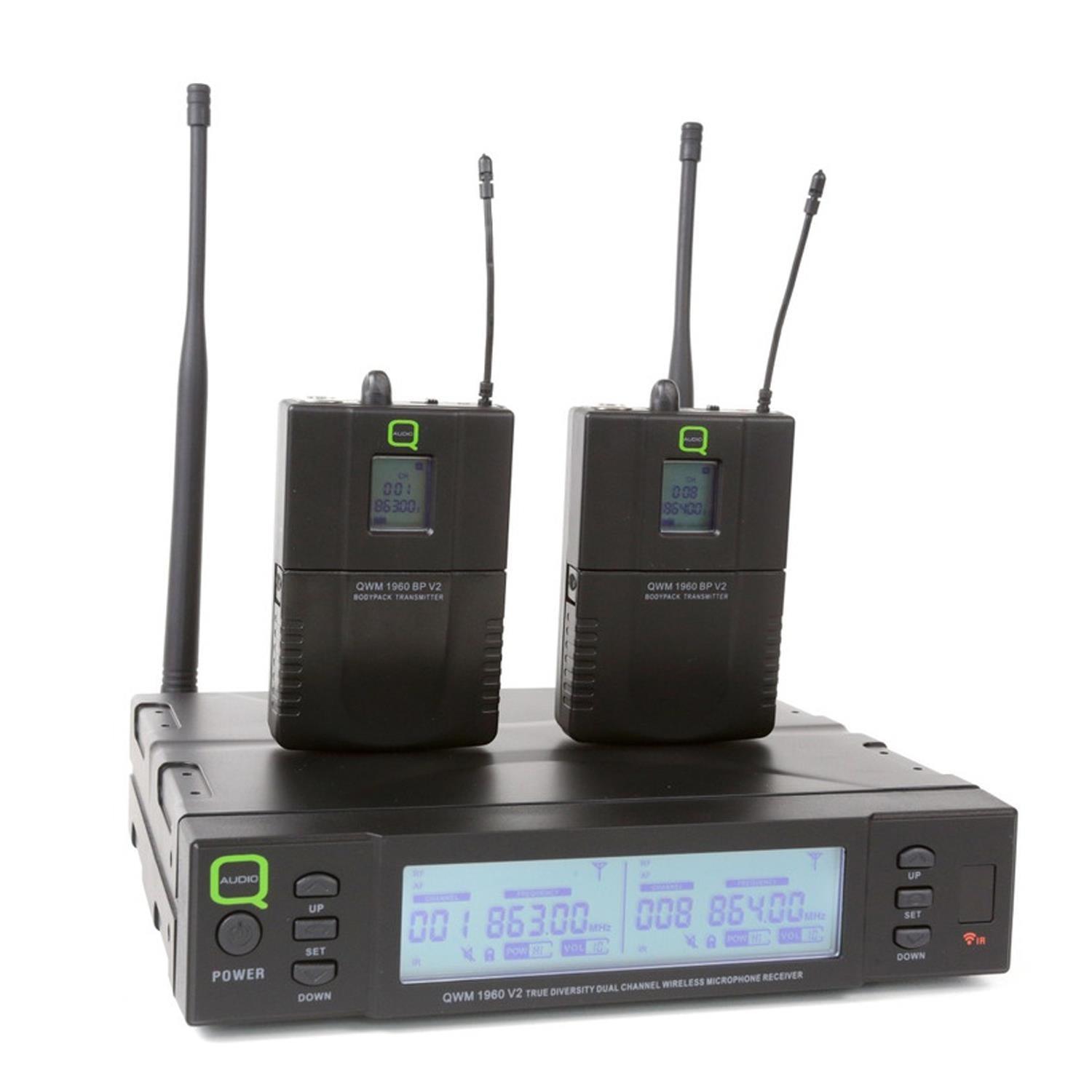 Q-Audio QWM1960 BP Dual UHF Wireless Bodypack Microphone System (606-614 MHz) - DY Pro Audio