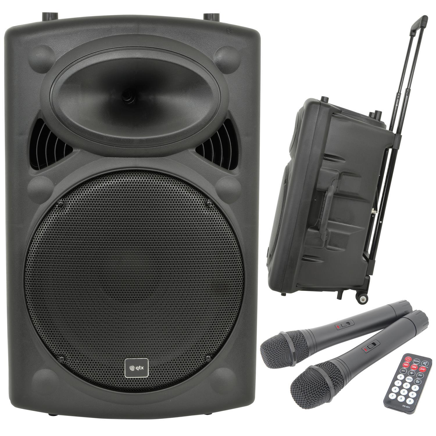 QTX QR15PABT 15" Portable PA Speaker with Bluetooth and Mics - DY Pro Audio