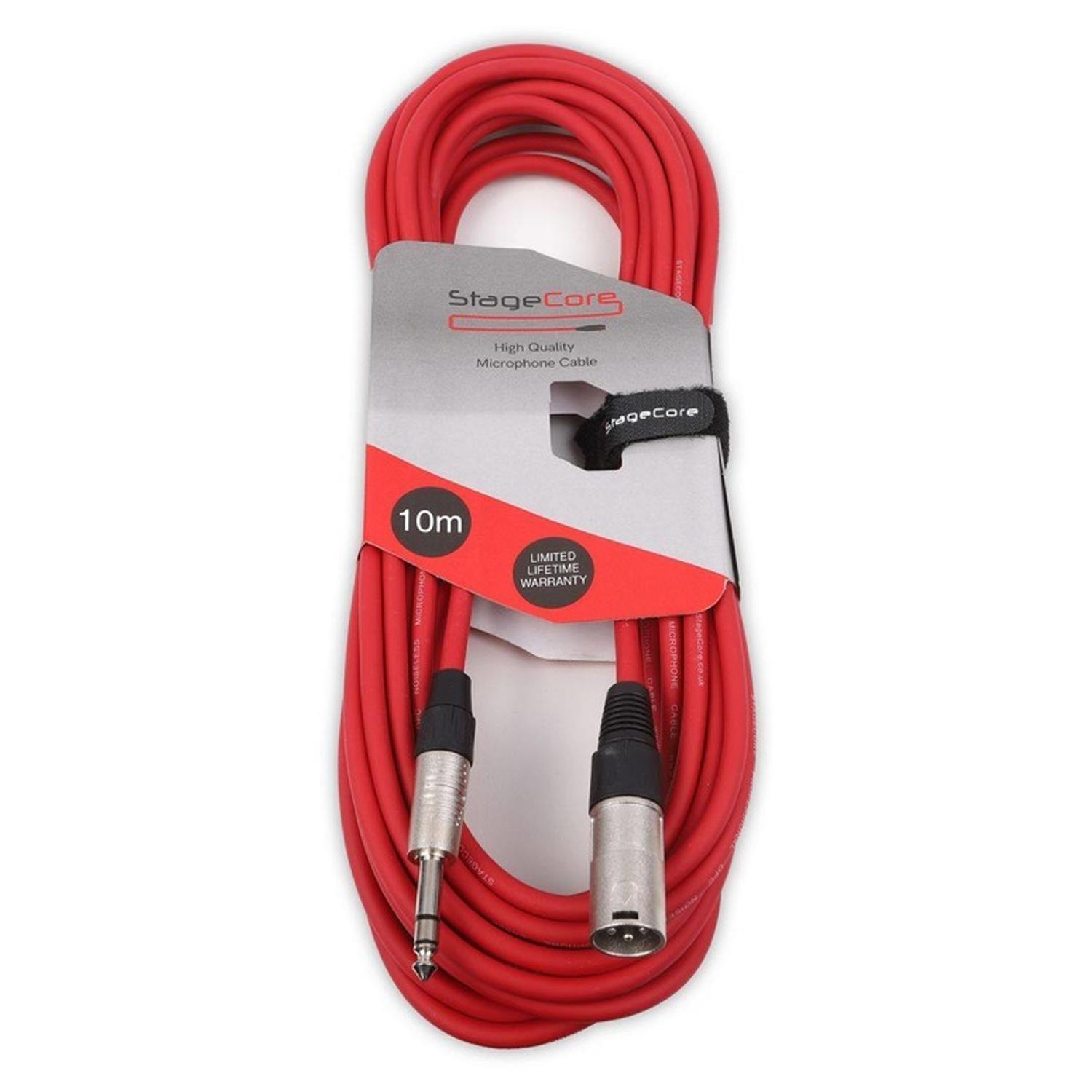 Stagecore CORE 163 10m Red Male XLR to 6.35mm Stereo Jack Lead - DY Pro Audio