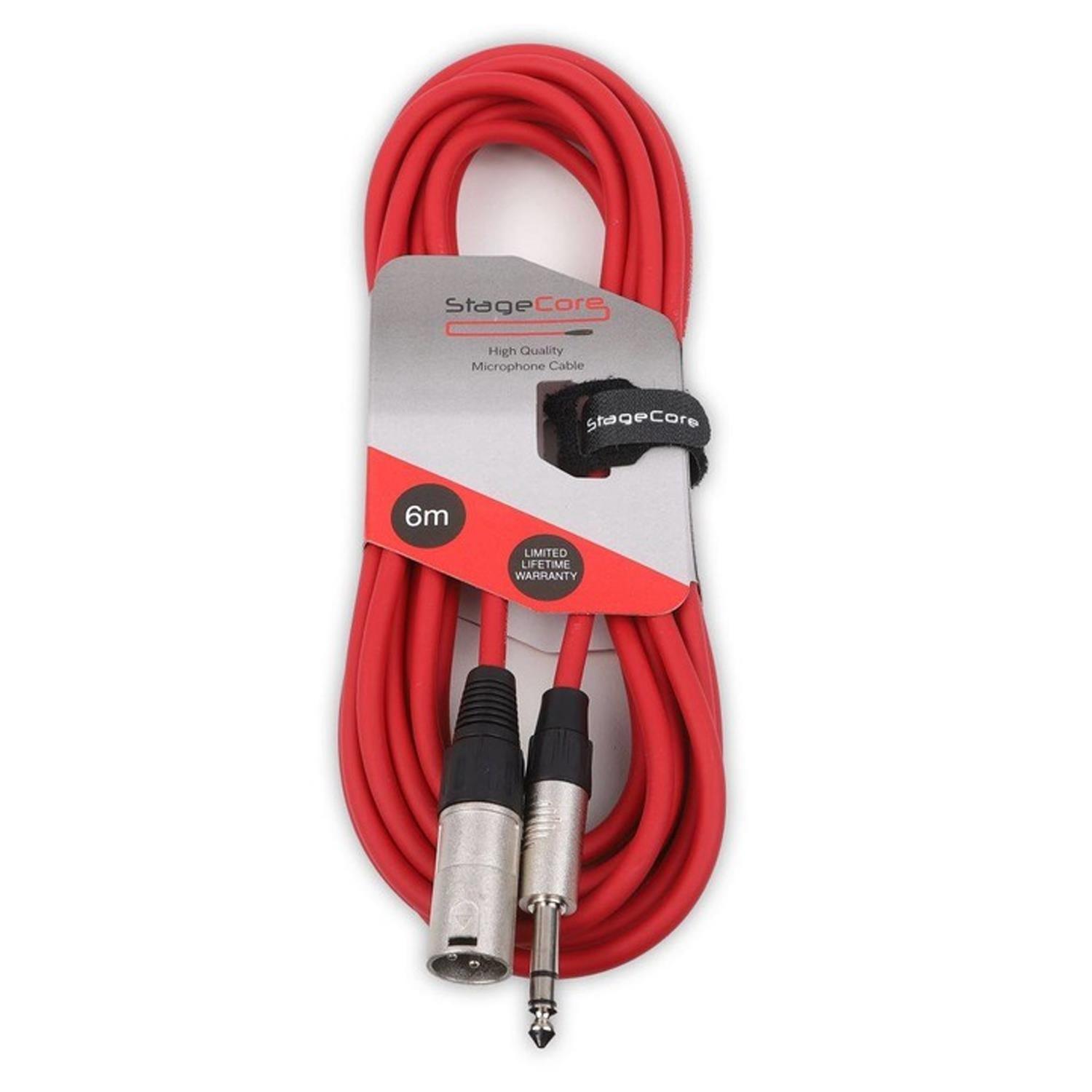 Stagecore CORE 163 6m Red Male XLR to 6.35mm Stereo Jack Lead - DY Pro Audio