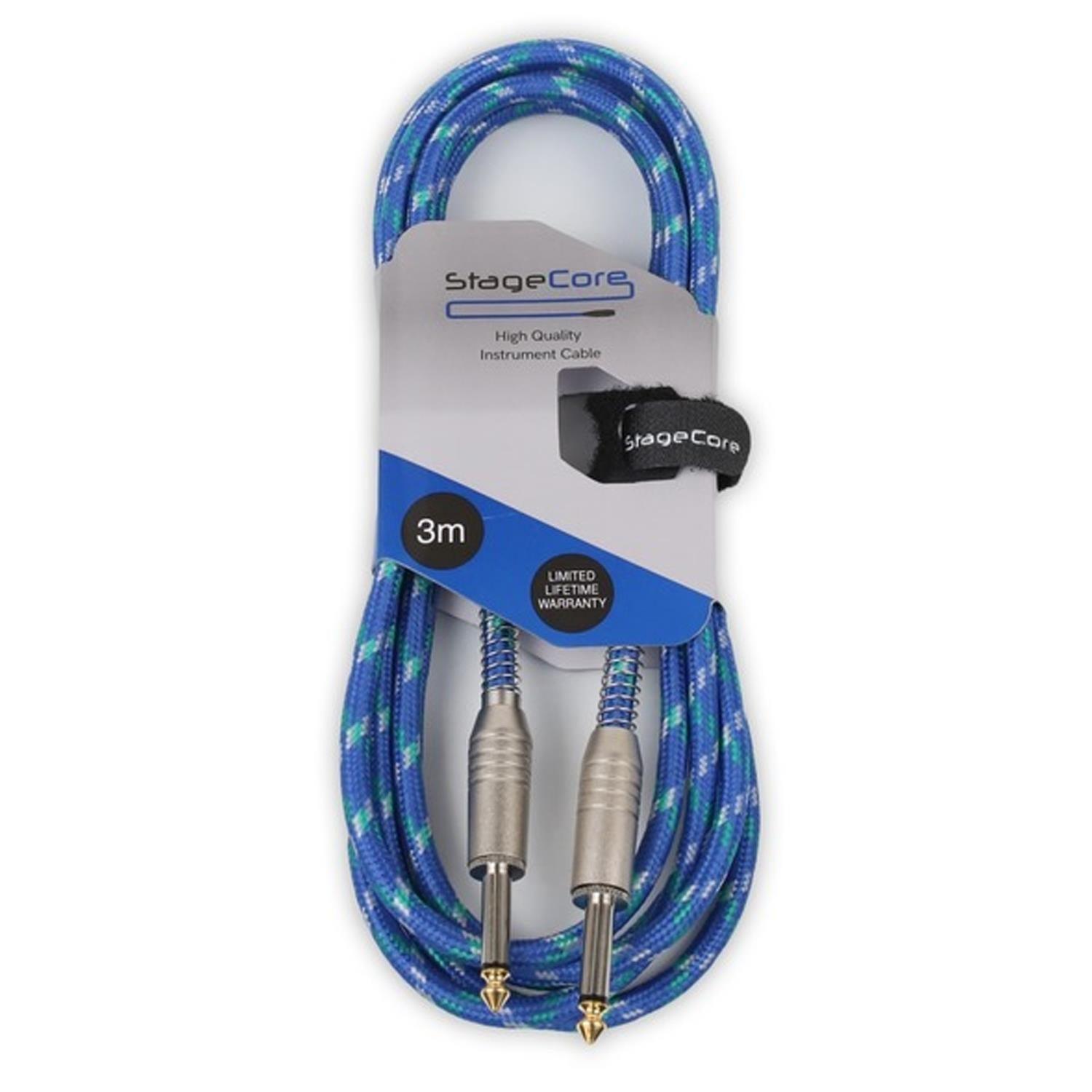 Stagecore Core120 3m Blue Braided Jack to Jack Lead - DY Pro Audio