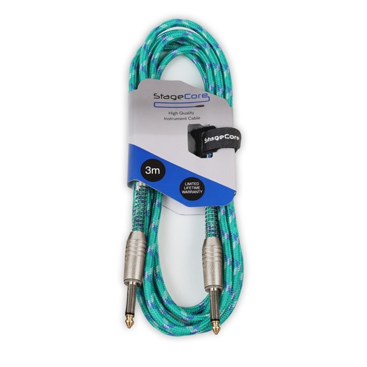 Stagecore Core120 3m Green Braided Jack to Jack Lead - DY Pro Audio