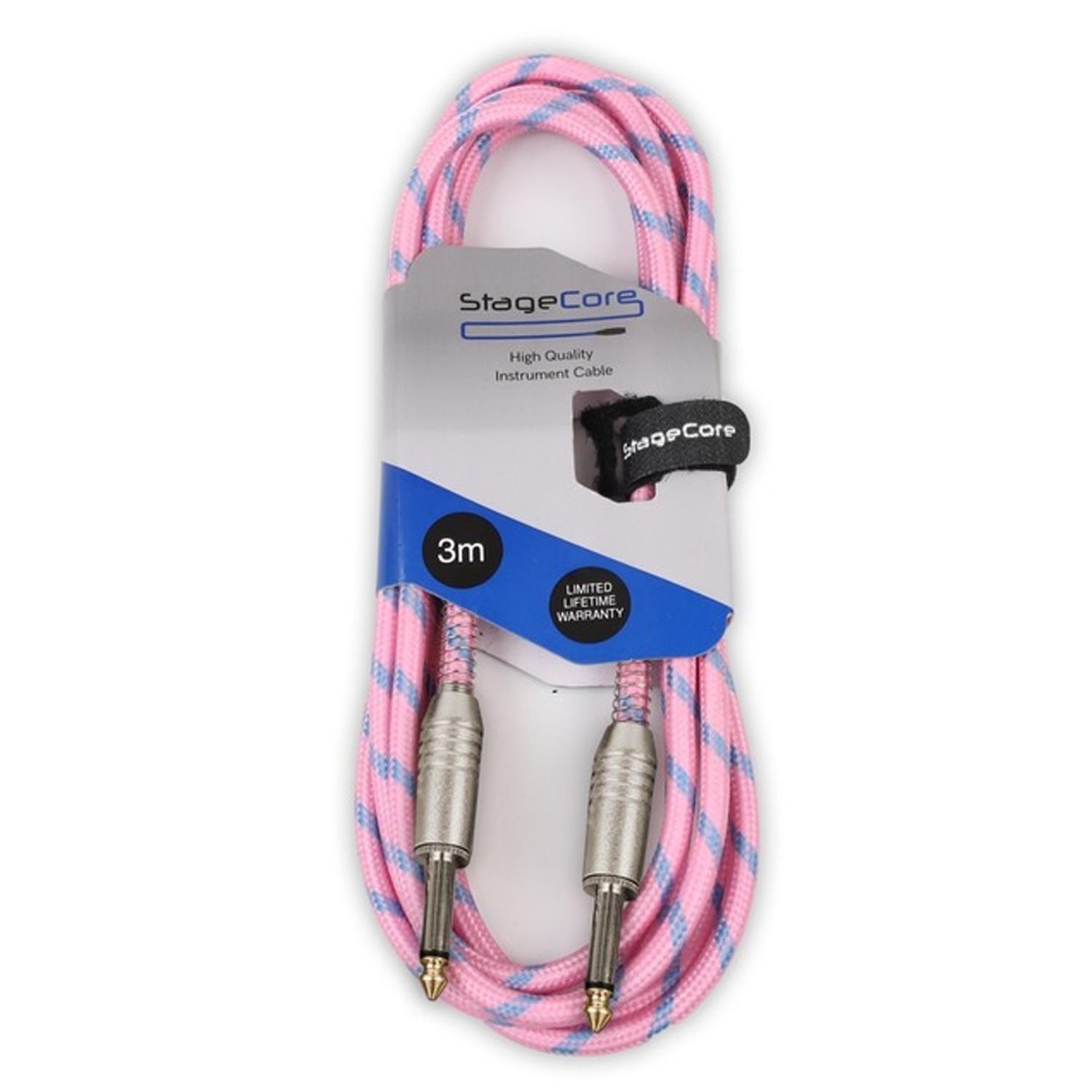 Stagecore Core120 3m Pink Braided Jack to Jack Lead - DY Pro Audio