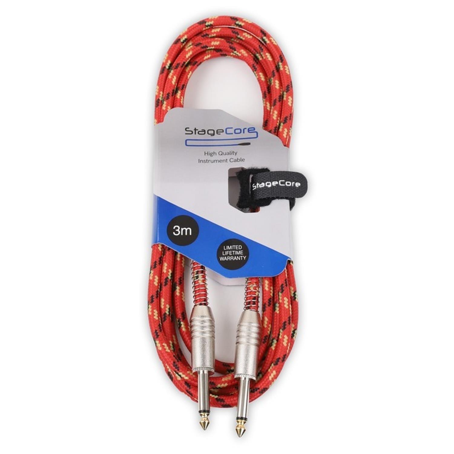 Stagecore Core120 3m Red Braided Jack to Jack Lead - DY Pro Audio