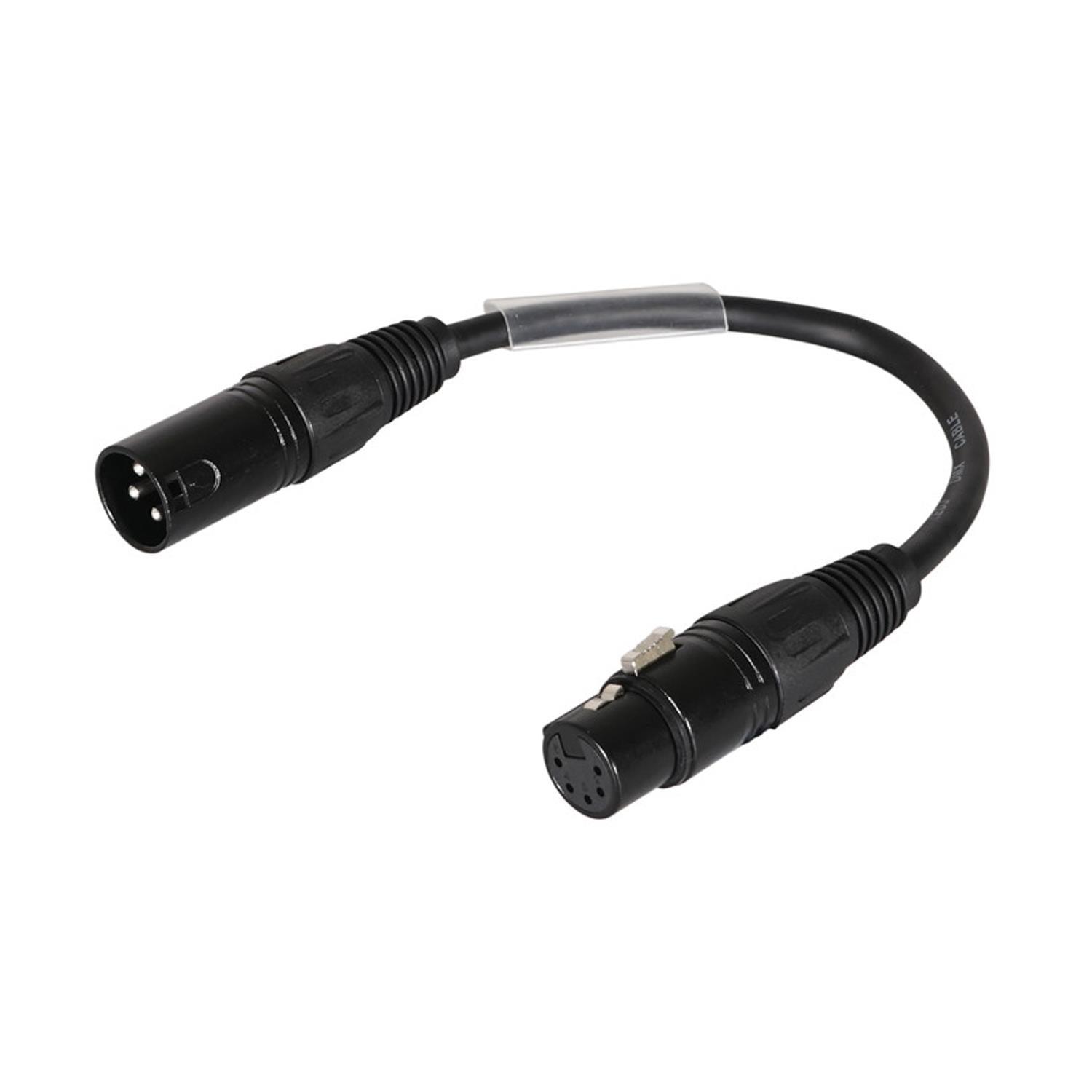 Stagecore SCDMX3M-5F DMX Adaptor Cable 3 Pin Male XLR to 5 Pin Female XLR 0.2m - DY Pro Audio