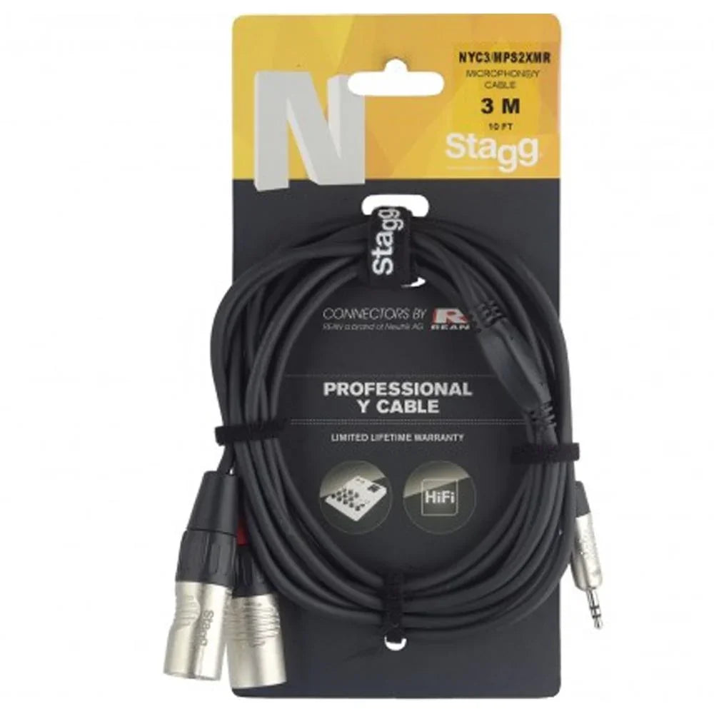 Stagg 3m NYC3/MPS2XMR 3.5mm Jack to 2 x Male XLR Cable | NYC3/MPS2XMR - DY Pro Audio