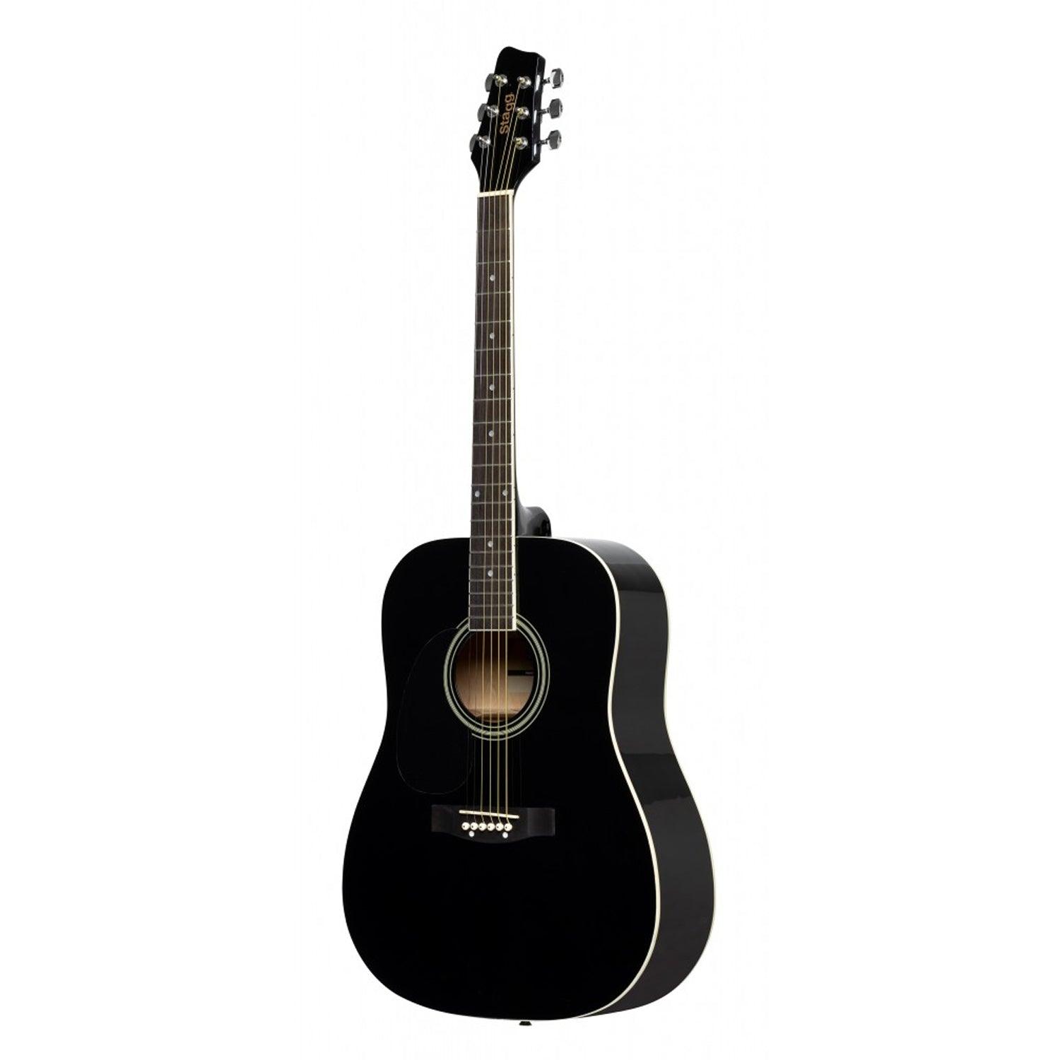 Stagg SA20D LH-BLK Black Dreadnought Acoustic Guitar with Basswood Top Left Hand - DY Pro Audio