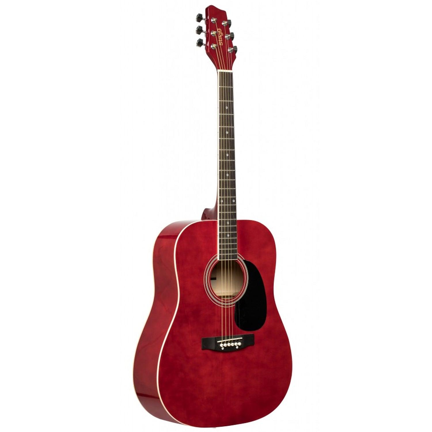 Stagg SA20D RED Red Dreadnought Acoustic Guitar with Basswood Top - DY Pro Audio