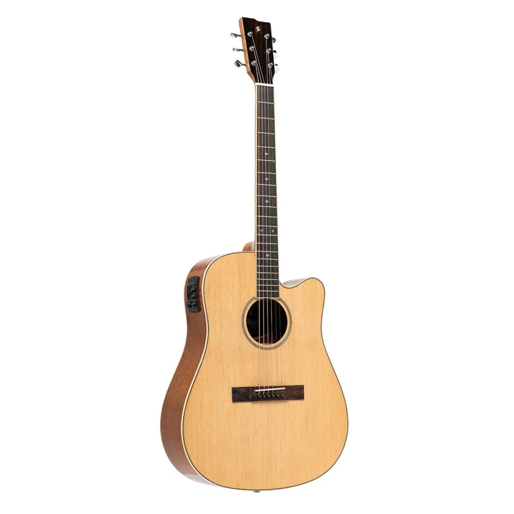 Stagg SA45 DCE - LW Series 45 Natural Dreadnought Cutaway Acoustic Guitar with Spruce Top