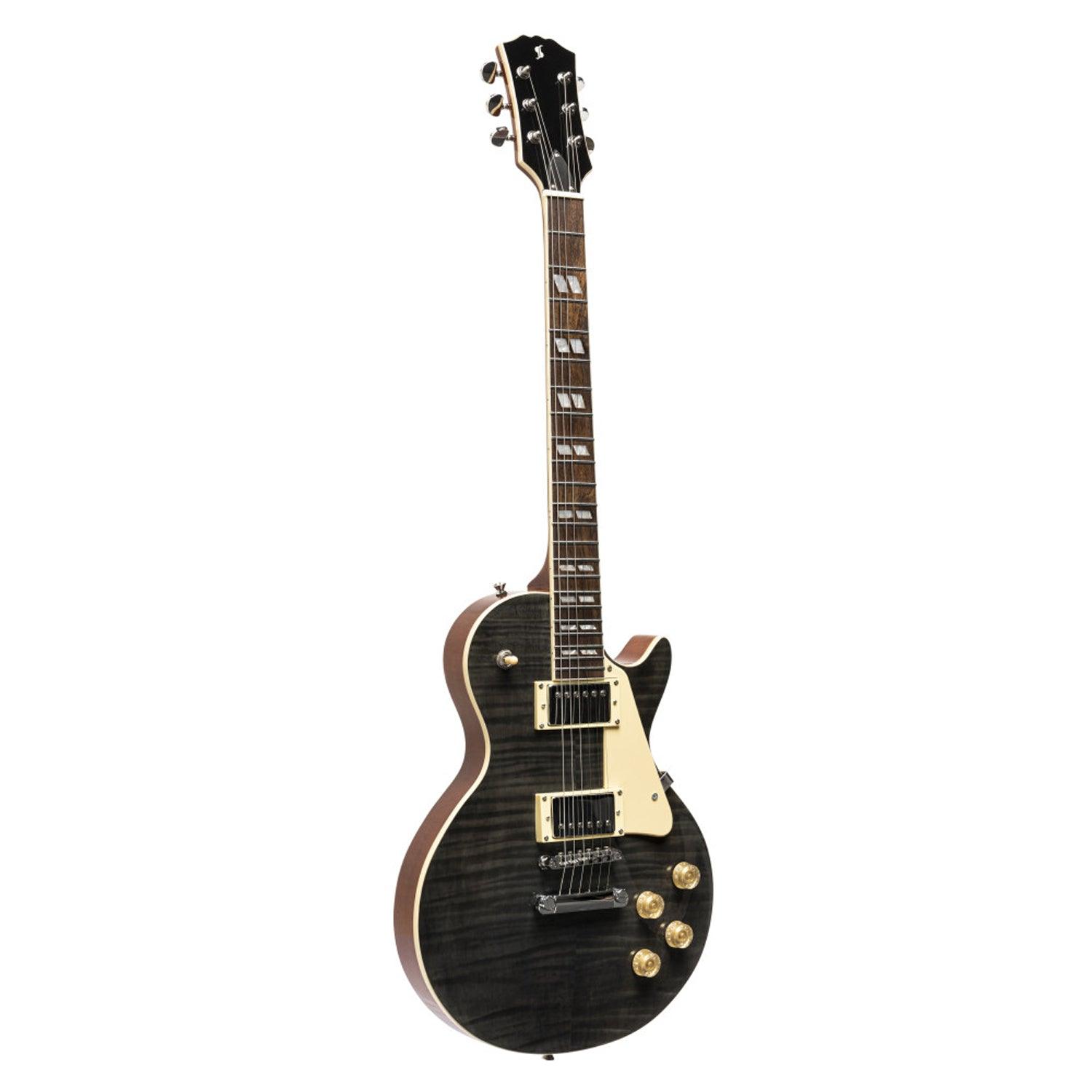 Stagg SEL-DLX TR BLK Deluxe Series Electric Guitar solid Mahogany with AAA Flamed Maple Top - DY Pro Audio