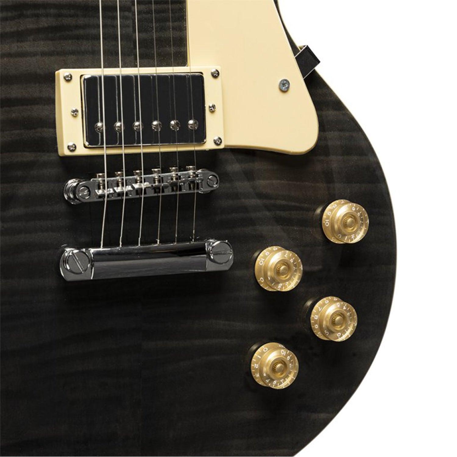 Stagg SEL-DLX TR BLK Deluxe Series Electric Guitar solid Mahogany with AAA Flamed Maple Top - DY Pro Audio