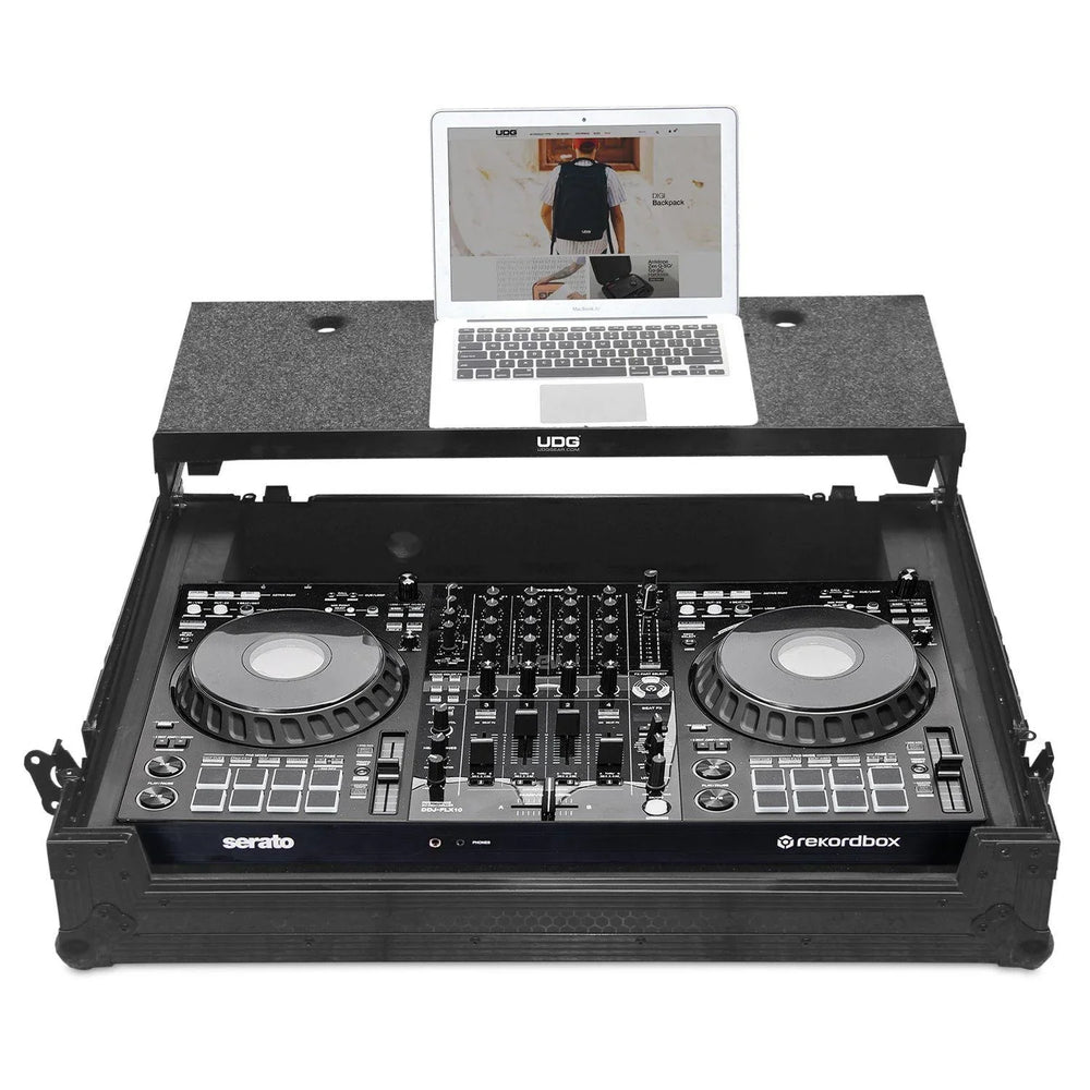 UDG Ultimate Flight Case Pioneer DDJ-FLX10 Black Plus (Laptop Shelf + Wheels) - DY Pro Audio