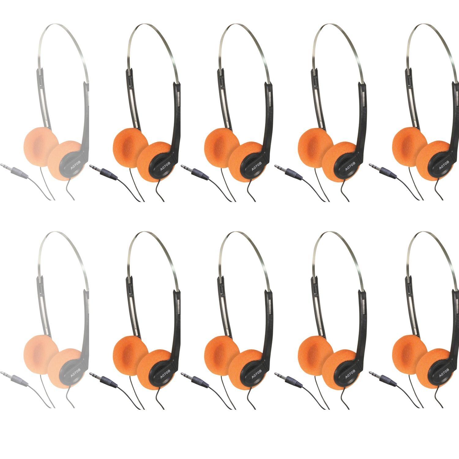 10 x Soundlab Lightweight Stereo Headphones with Orange Pads - DY Pro Audio
