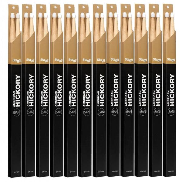 12 x Stagg SM5BN Maple Drum Sticks with Nylon Tip