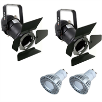 2 x Black Pulse PAR16 Birdie Can 230v Parcan Lantern Spotlight BARN DOORS & Bulb - DY Pro Audio