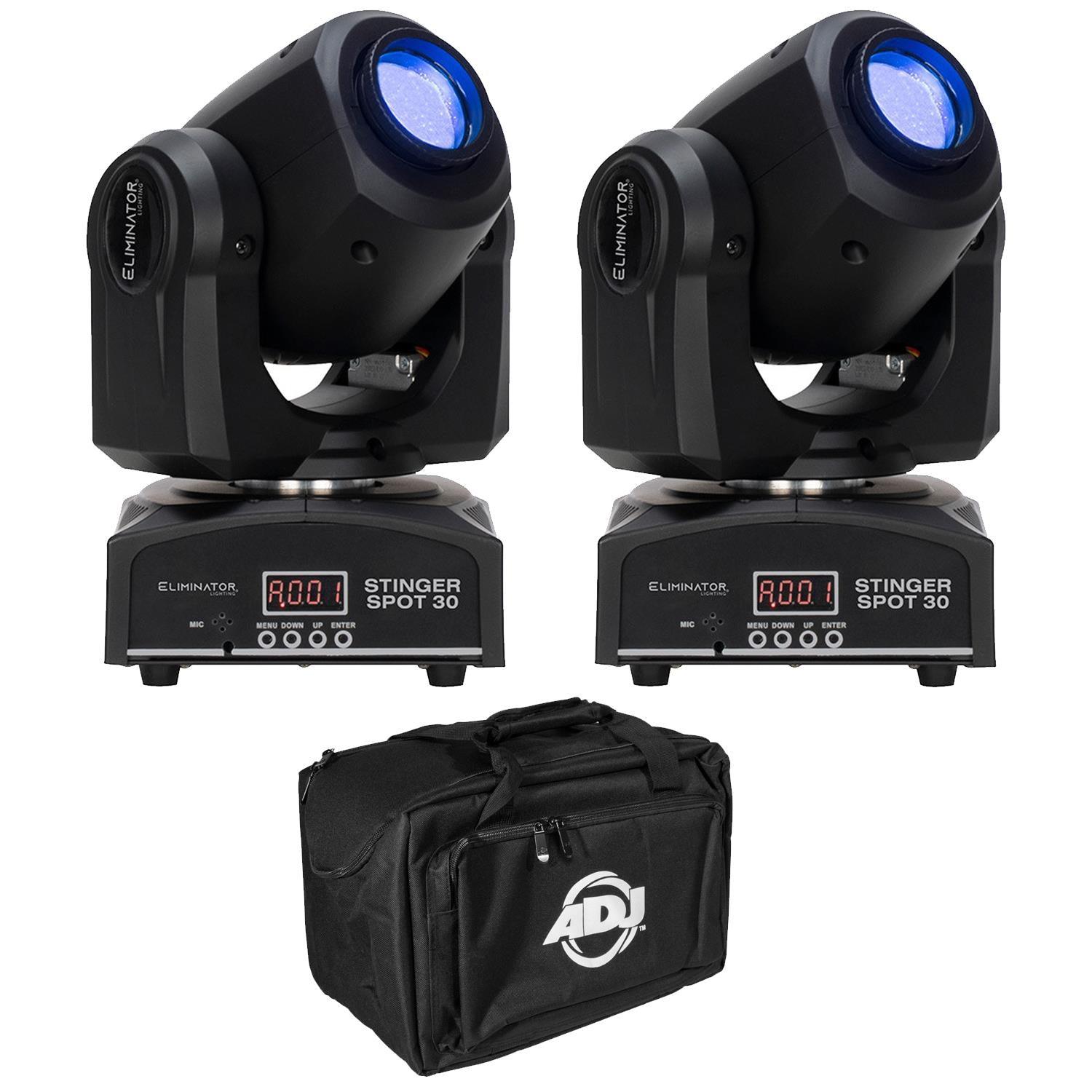 2 x Eliminator Lighting Stinger Spot 30 Moving Head With Carry Bag - DY Pro Audio