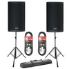 Two FBT X-Lite 112A active speakers with stands and cables