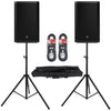 2 x Mackie Thrash 215 15" PA Speaker with Stands and Cables