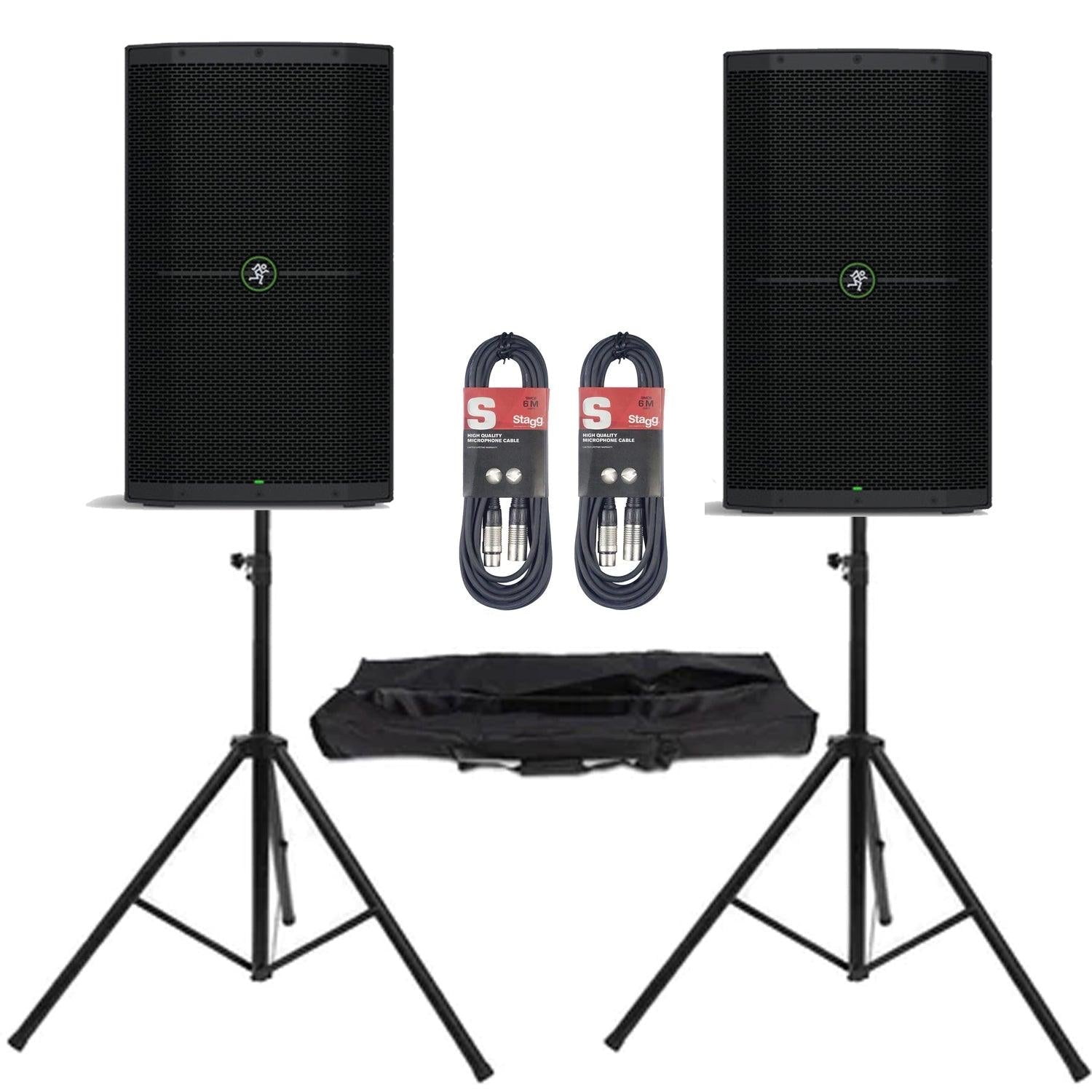 2 x Mackie Thump 215 Active Speaker With Stands & Cables Bundle - DY Pro Audio