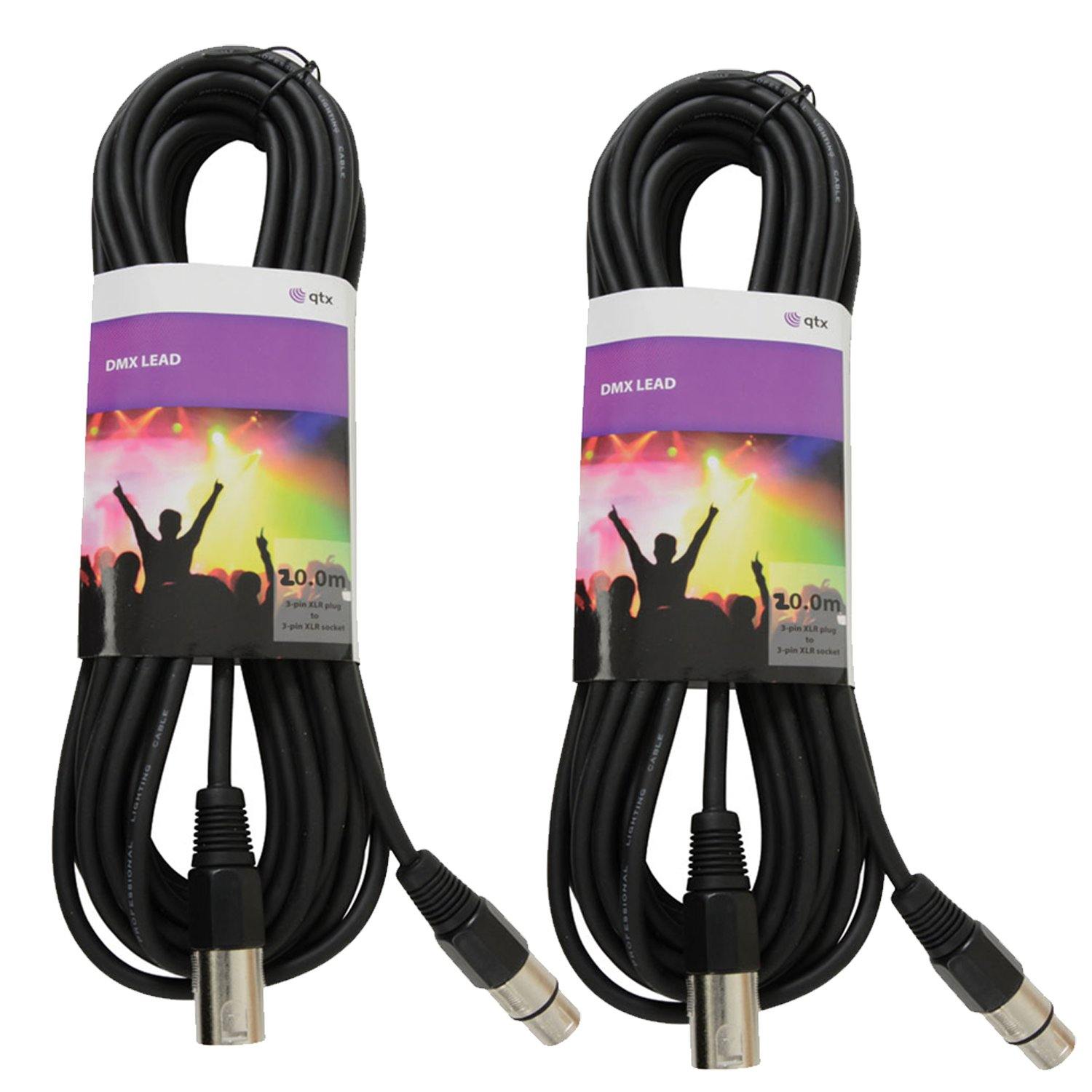 2 x QTX 20M DMX Lighting Cables - DY Pro Audio