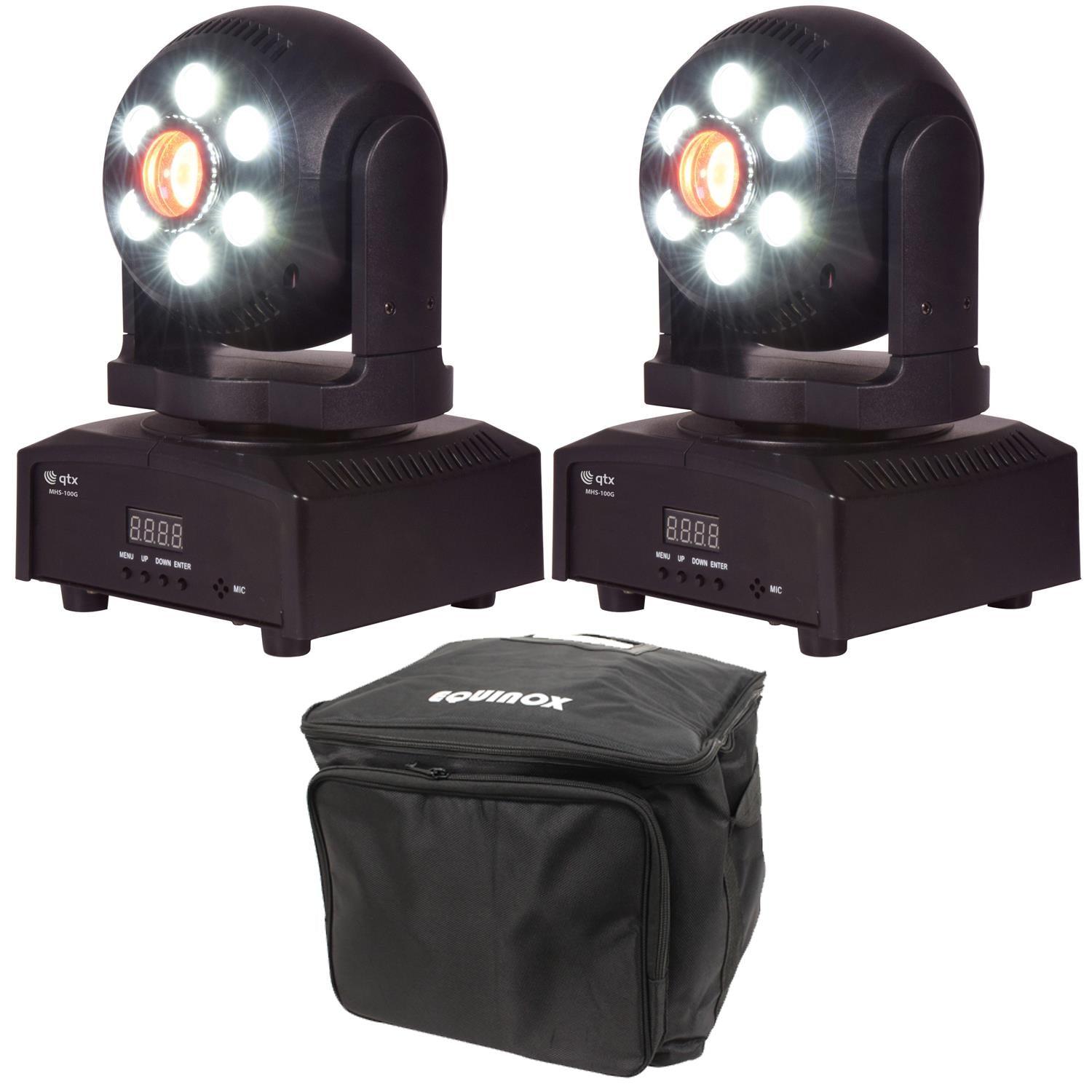 2 x QTX MHS-100G Spot Wash LED Moving Head with Carry Bag - DY Pro Audio