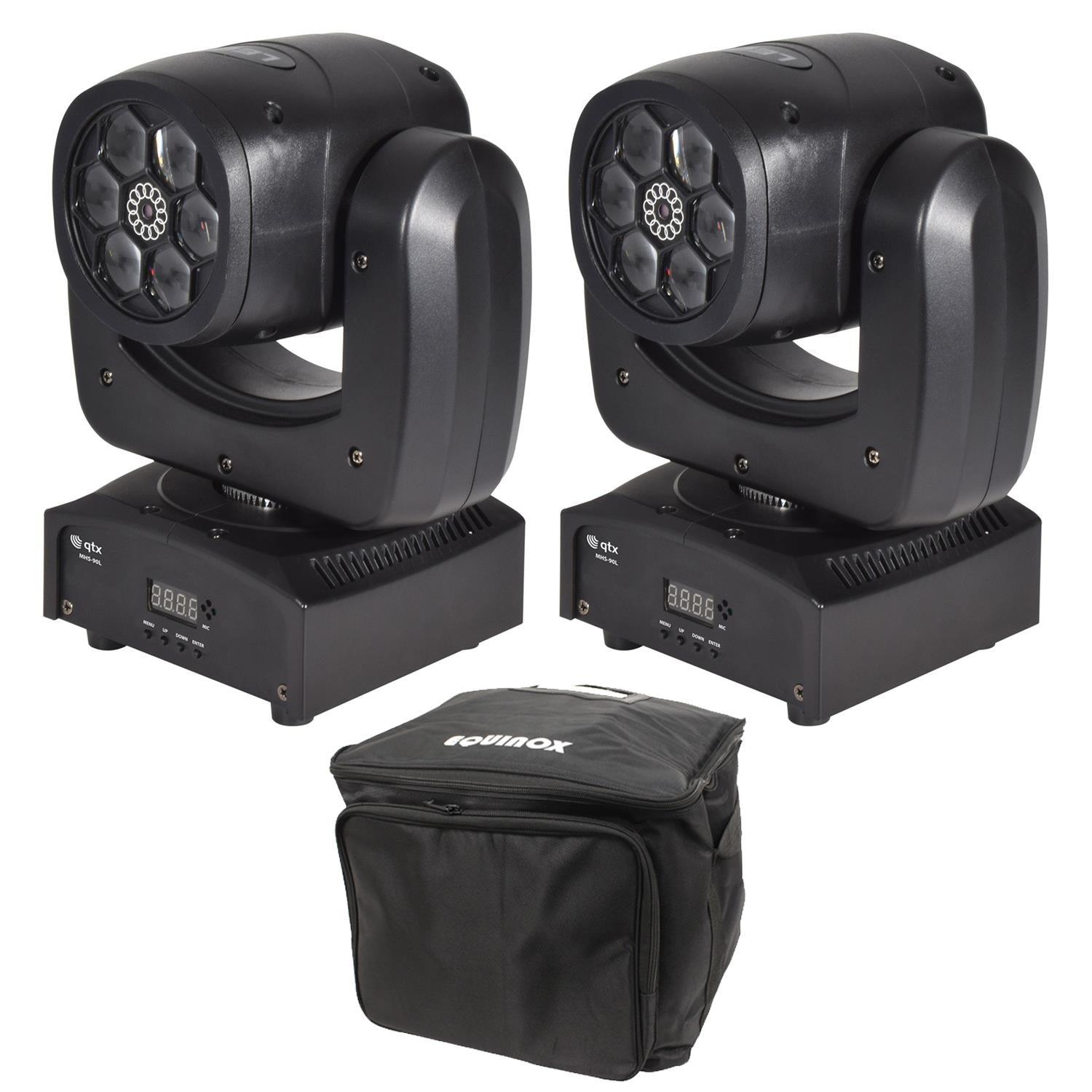 2 x QTX MHS-90L Bee Eye 90W LED Moving Head with Carry Bag - DY Pro Audio