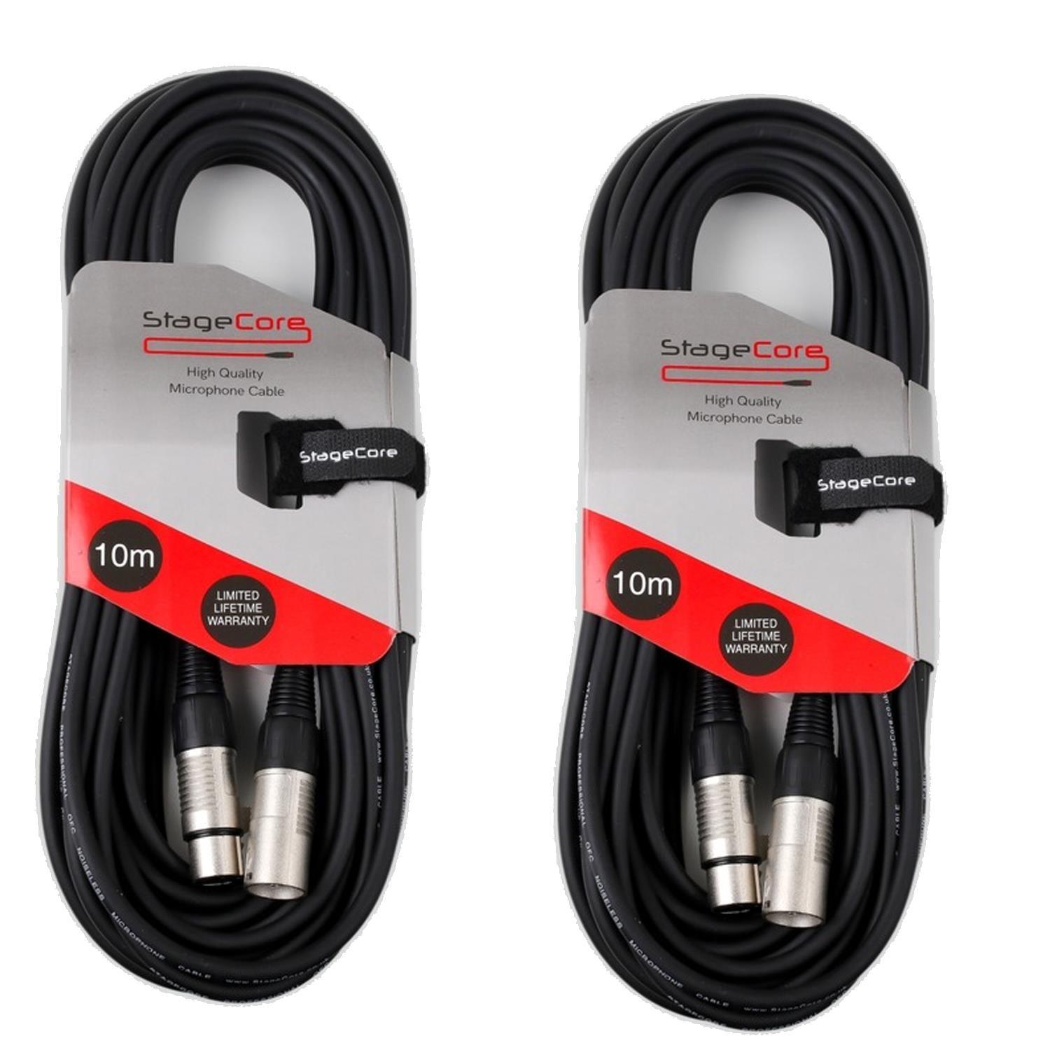 2 x Stagecore CORE 350 10m XLR Microphone Cable Black - DY Pro Audio