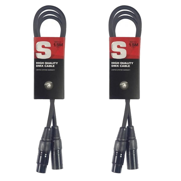 2 x Stagg 1.5M Black DMX Lighting Cable (3 Pin)