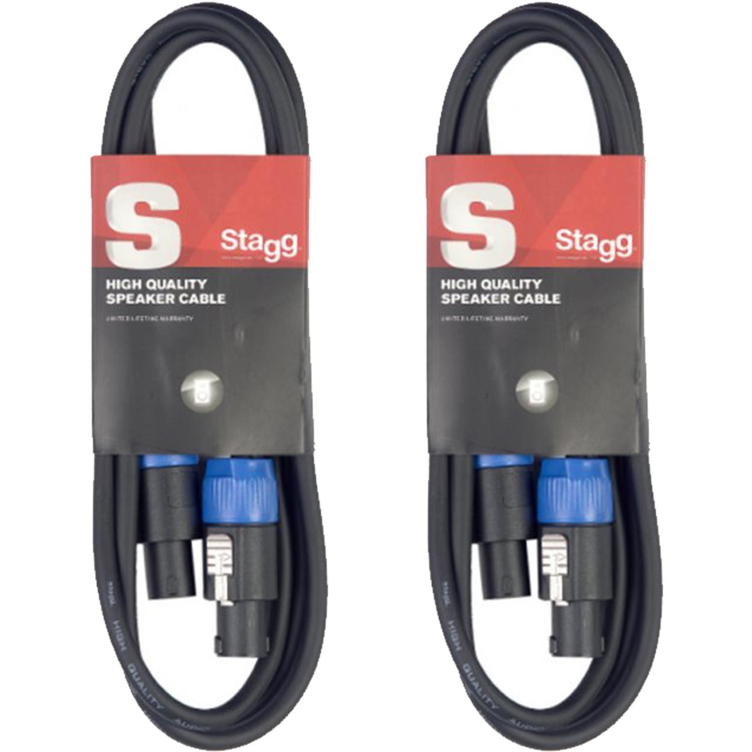 2 x Stagg 10m Male Locking Speakon to Spekaon Lead - DY Pro Audio