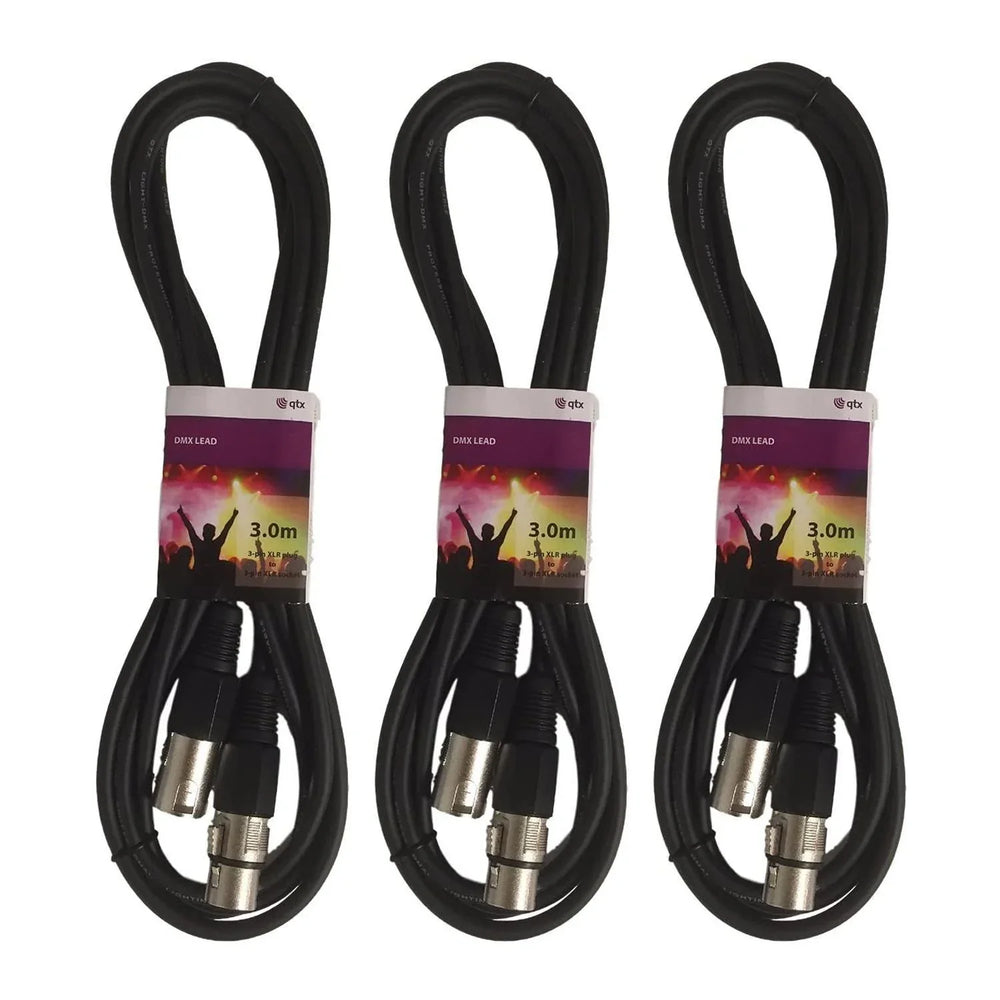 3 x QTX 3M High Quality DMX Cable - DY Pro Audio