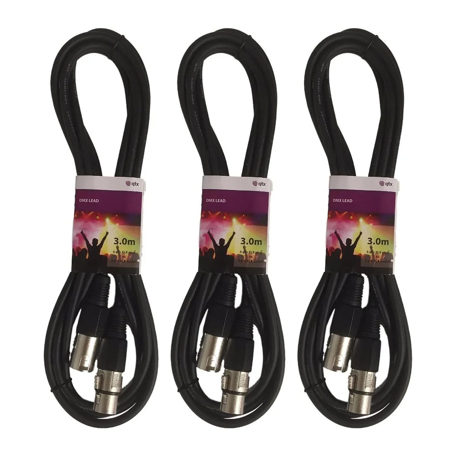 3 x QTX 3M High Quality DMX Cable - DY Pro Audio