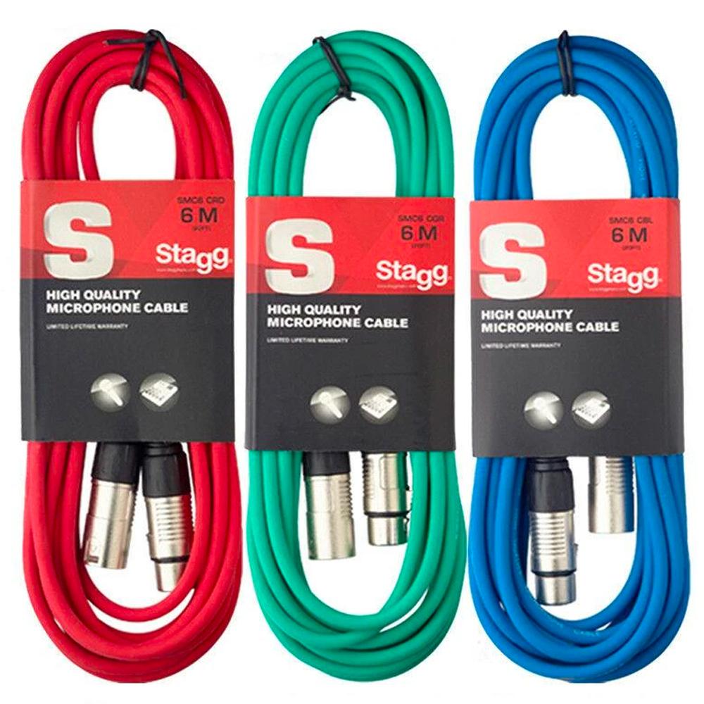 3 x Stagg 6m Mixed Colours Microphone Cable Lead XLR Mic Quality Band DJ Studio - DY Pro Audio